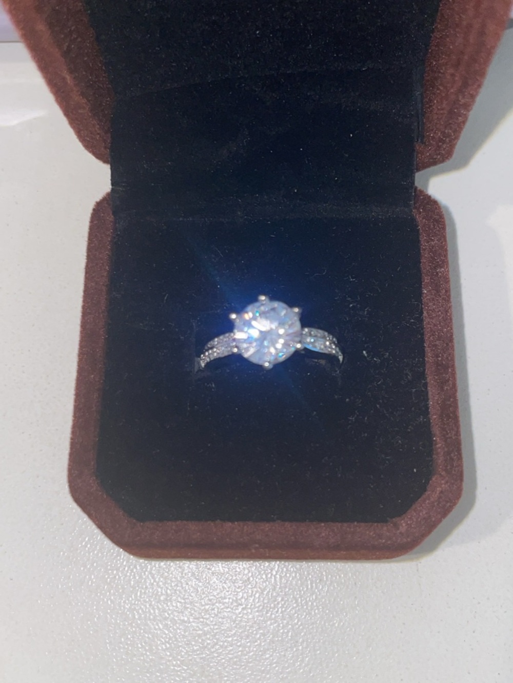 White gold plated Solitaire engagement Ring with Clear cubic zirconia diamond